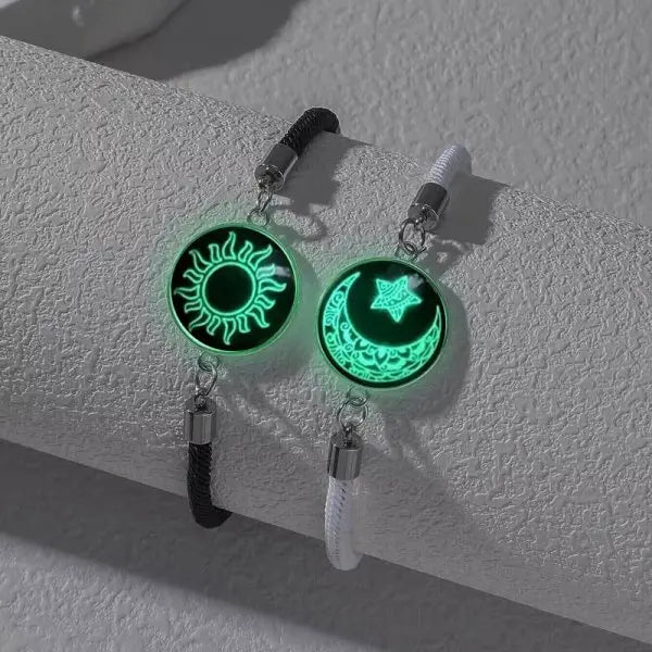 Sun Moon Couple Bracelets, Luminous Matching Rope Bracelets for Couples