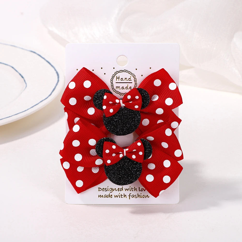 2Pcs/lot 3.9in Big Bows Hair Bangs Clip for Little Girls cartoon Party Headdress Sweet Polka Dot Bow Hair Clip Set