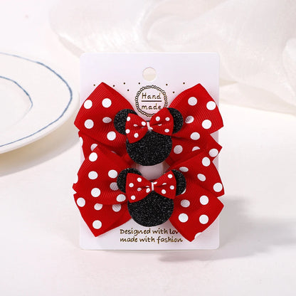 2Pcs/lot 3.9in Big Bows Hair Bangs Clip for Little Girls cartoon Party Headdress Sweet Polka Dot Bow Hair Clip Set