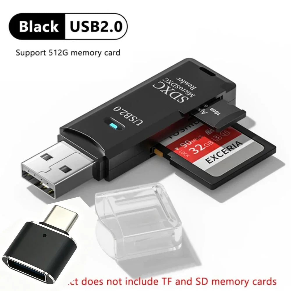 2-in-1 USB 3.0 High Speed Card Reader TF Memory Card Adapter Portable USB Flash Drive Design for PC Laptop Office Accessories