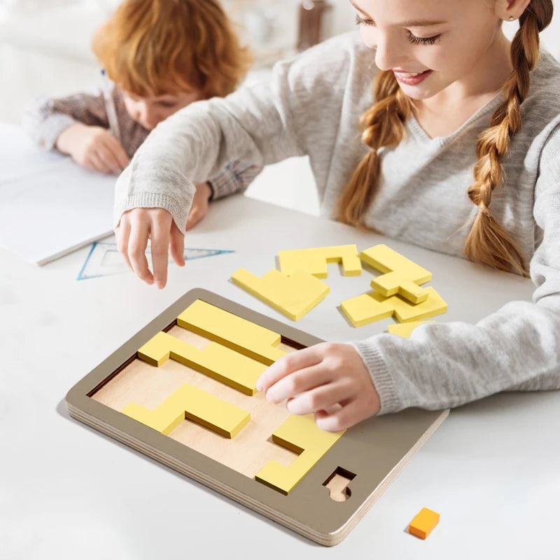 Wooden Brain Teaser Puzzle – Geometric IQ Challenge for Kids & Adults