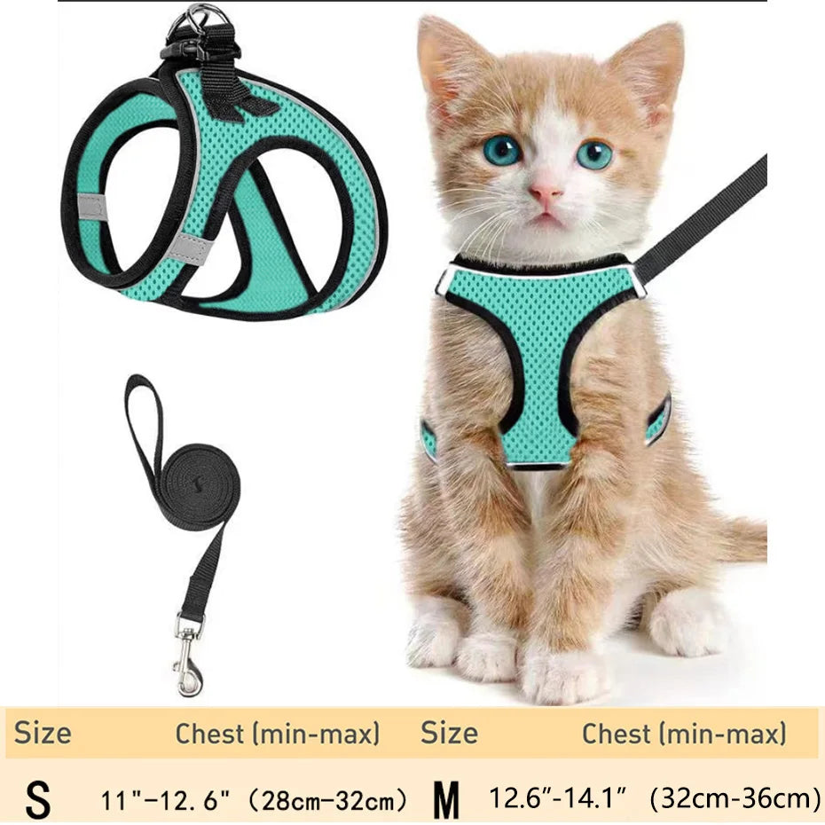 Cat Harness and Leash – Adjustable Reflective Soft Mesh Vest