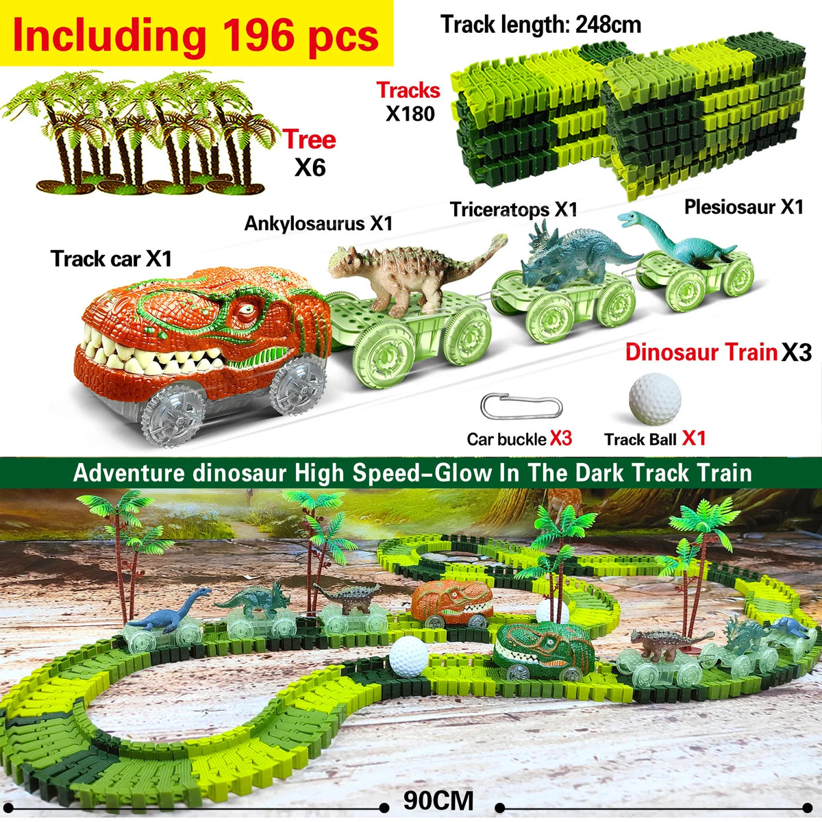 Dinosaur Race Track Toy Set – Flexible Track and Racing Car