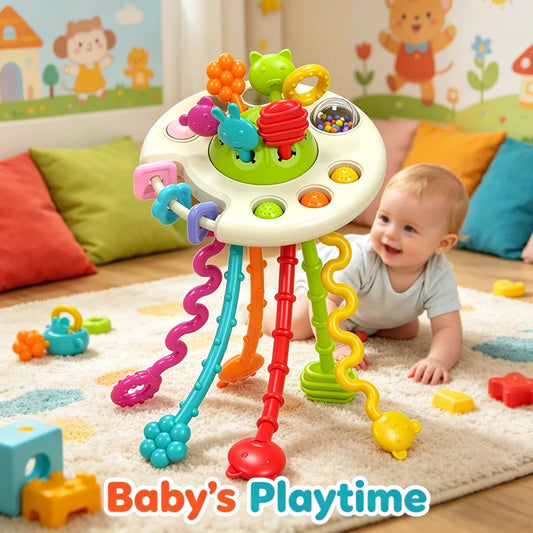 Pull String Toy – Silicone Baby Sensory Teething Montessori Toy