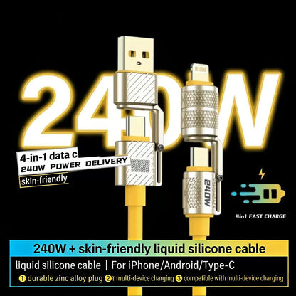 1/3PCS 240W 4-in-1 Fast Charging Data Cable Type-C To Type-C Zinc Alloy Cable For iPhone15/16p Samsung Huawei Xiaomi
