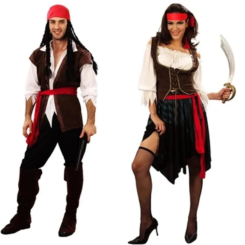Pirate Pirates of the Caribbean Cosplay Captain Jack Sparrow Costume Men Women Female Male Female Carnival Halloween Sexy Set