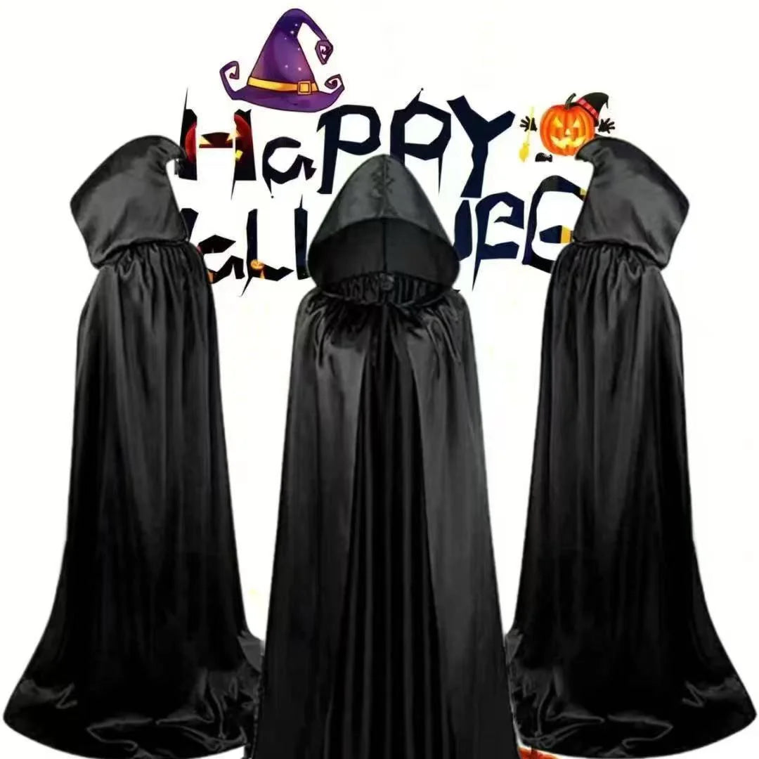Hooded Halloween Cloak Black Cape – Unisex Witch Cosplay Costume