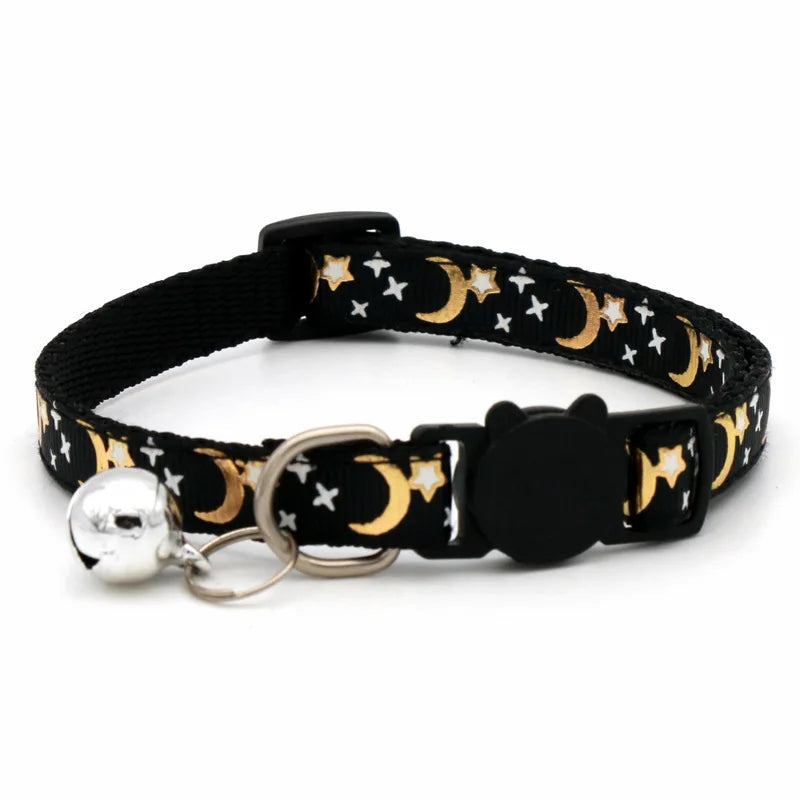 Cat Collar With Bell Adjustable Breakaway Star Moon Design