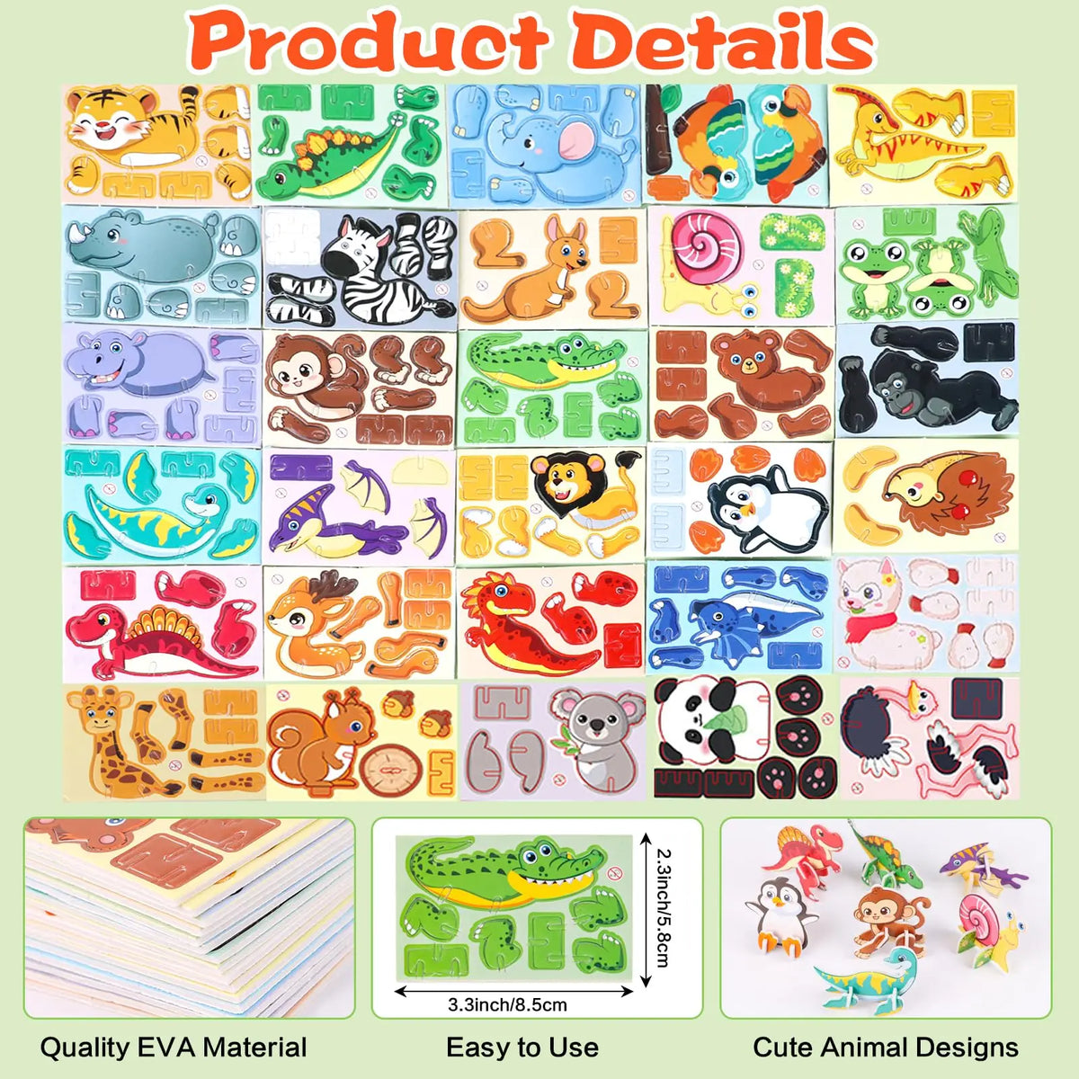 30-Piece 3D Puzzles for Kids with Animal and Vehicle Themes