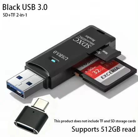 2-in-1 USB 3.0 High Speed Card Reader TF Memory Card Adapter Portable USB Flash Drive Design for PC Laptop Office Accessories