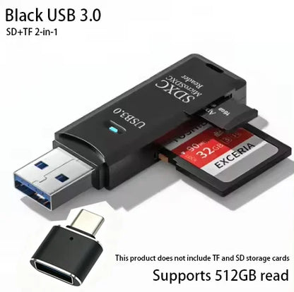 2-in-1 USB 3.0 High Speed Card Reader TF Memory Card Adapter Portable USB Flash Drive Design for PC Laptop Office Accessories