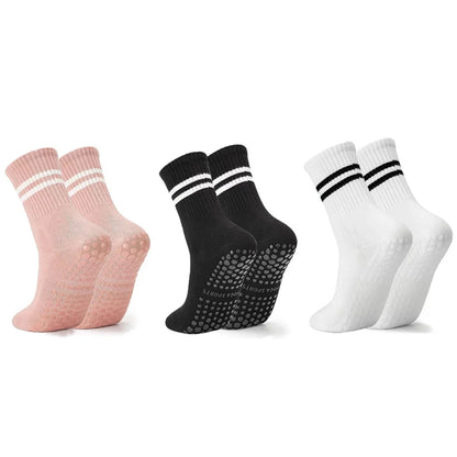 3 Pairs Women Long Yoga Socks Silicone Anti-Slip Grips Non Skid Socks Ideal for Pilates Barre Ballet Dance Home Workout Fitness