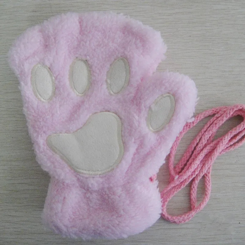 Fingerless Gloves, Cute Cat Paw Plush Gloves for Women & Adults