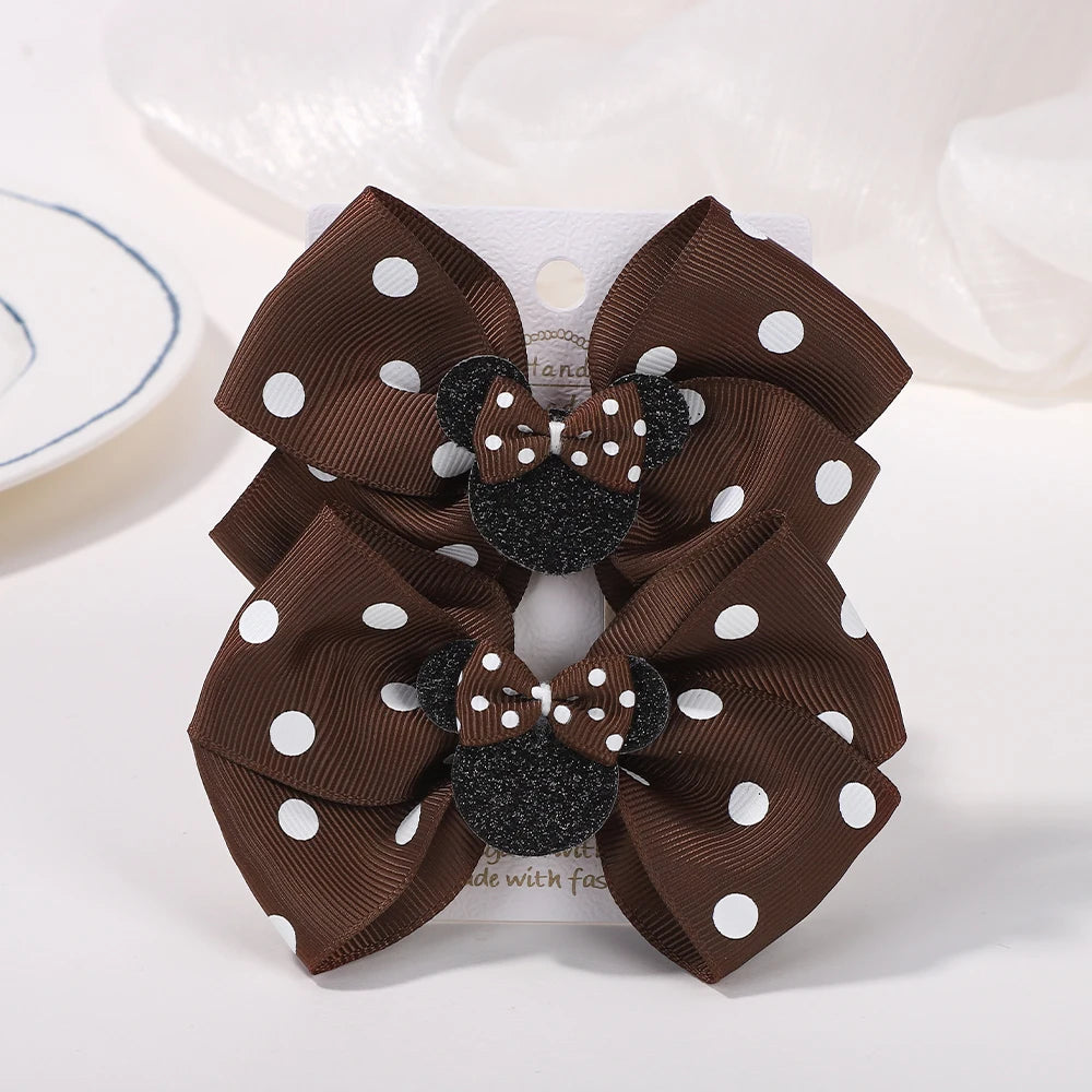 2Pcs/lot 3.9in Big Bows Hair Bangs Clip for Little Girls cartoon Party Headdress Sweet Polka Dot Bow Hair Clip Set