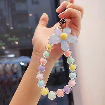 Phone Anti-lost Lanyard Key Short Wrist Pendant Colorful Macaron Round Bead Pendant Women's Hand-held Chain Mobile Phone Lanyard