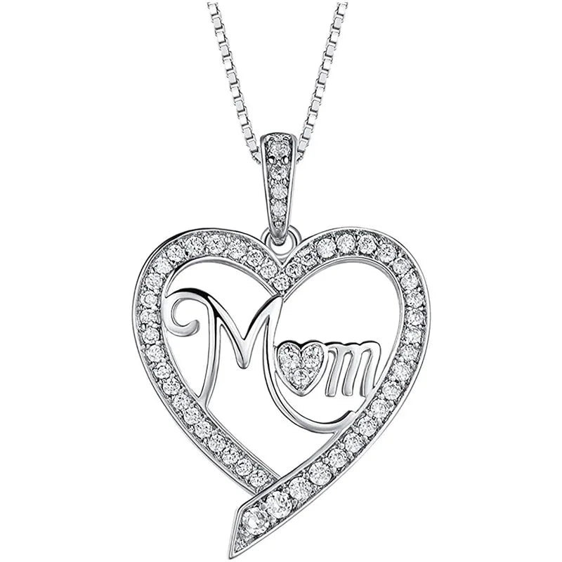 Heart Pendant Necklace, Hollow Heart Rhinestone Jewelry for Women