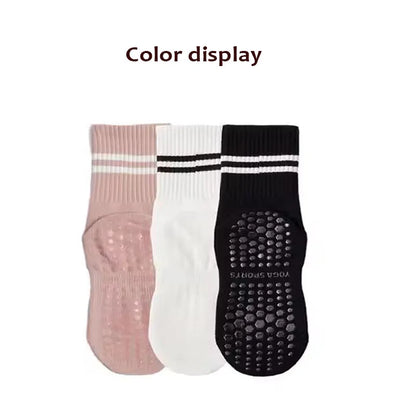 3 Pairs Women Long Yoga Socks Silicone Anti-Slip Grips Non Skid Socks Ideal for Pilates Barre Ballet Dance Home Workout Fitness