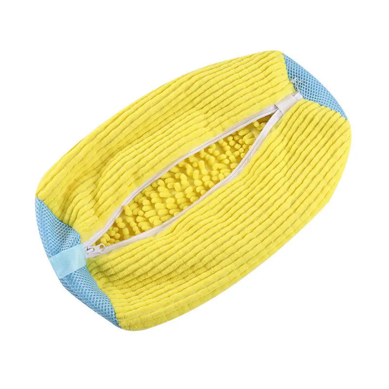 Fluffy Fiber 360 °   Surround Cleaning Shoe Washing Bag - Reusable Durable Machine-Washable Laundry Bag with Zipper Closure(1Pc)
