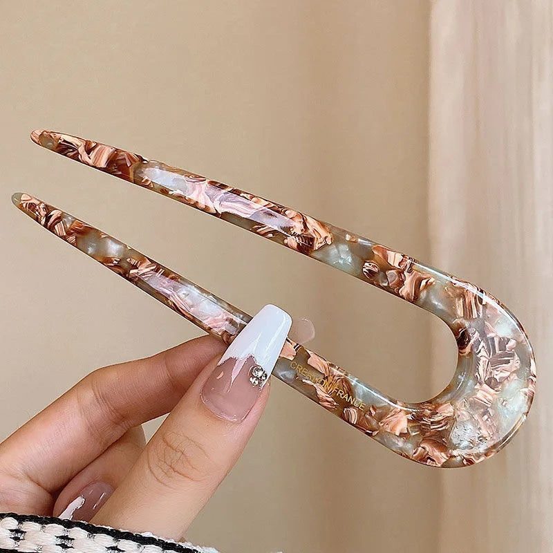 U-Shaped Hair Sticks Acetate Acrylic Hair Fork Hair Clips Fashion Bow Hairpin Geometric Headwear Women Girls Hair Accessories