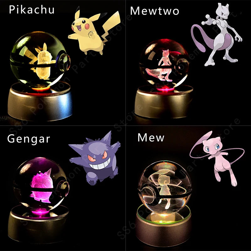 3D Crystal Ball Night Light – LED Glass Lamp with Colorful Base