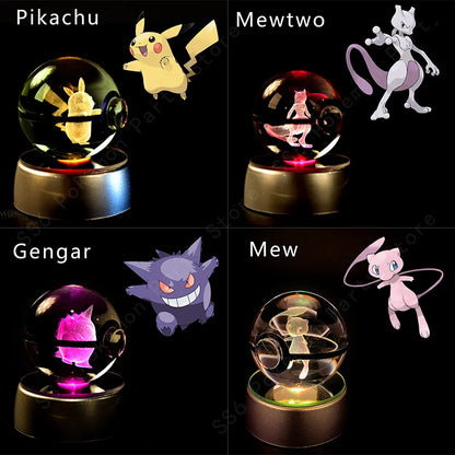 3D Crystal Ball Night Light – LED Glass Lamp with Colorful Base