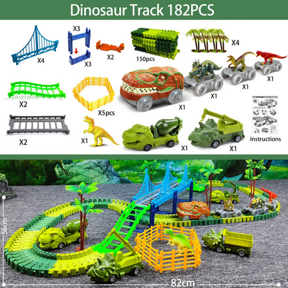 Dinosaur Track Toy – Kids Electric Track Car with Lights