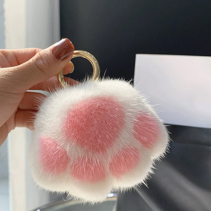 Cat Paw Keychain Fluffy Faux Fur Pom Pom Bag Charm