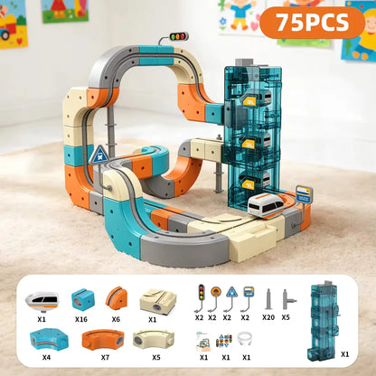 Electric Train Building Blocks with Magnetic Track for Kids