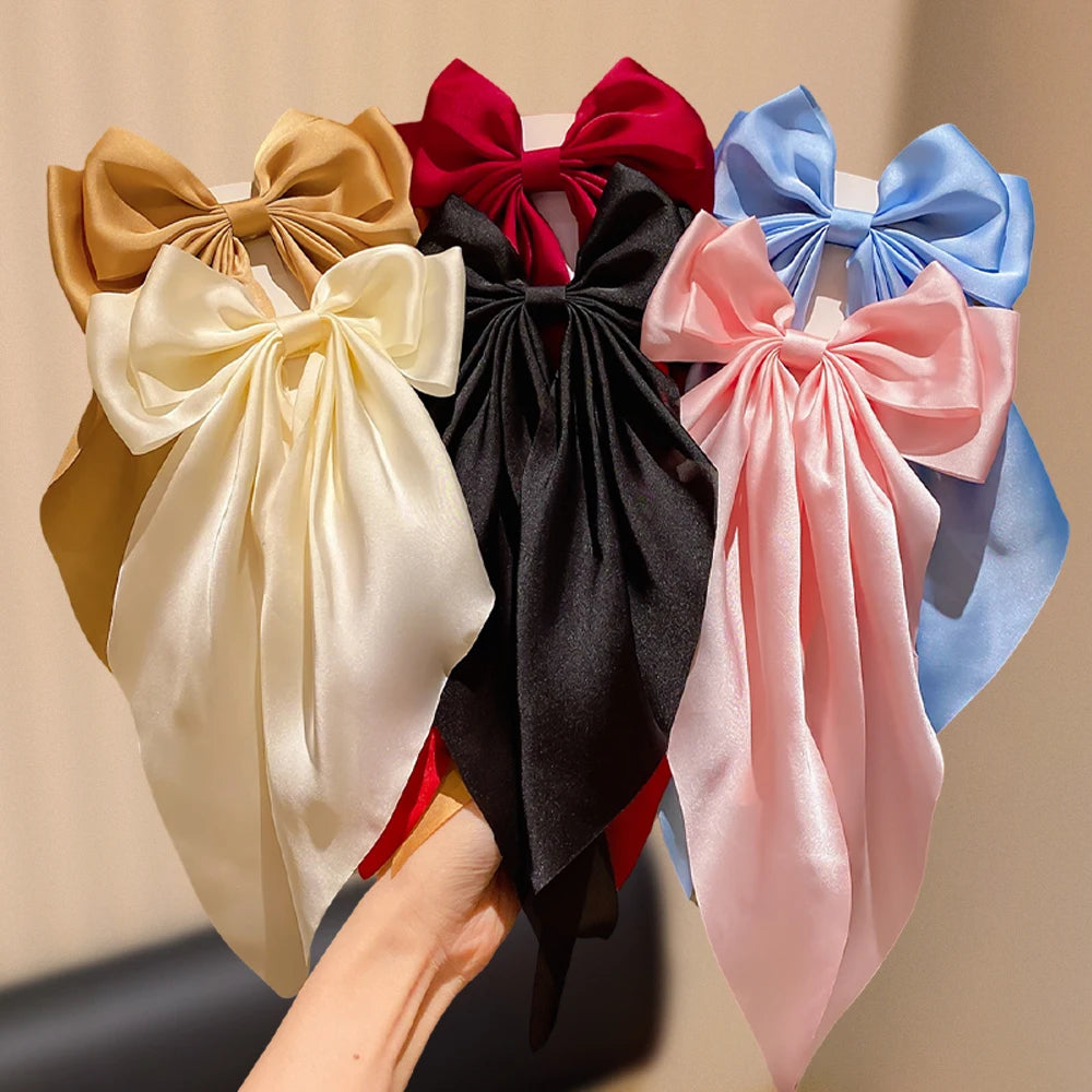Large Bow Hair Clips, 6-Pack Solid Color Hair Barrettes for Girls