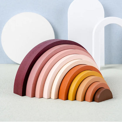 Wooden Rainbow Building Blocks – Montessori Stacking Balance Toy