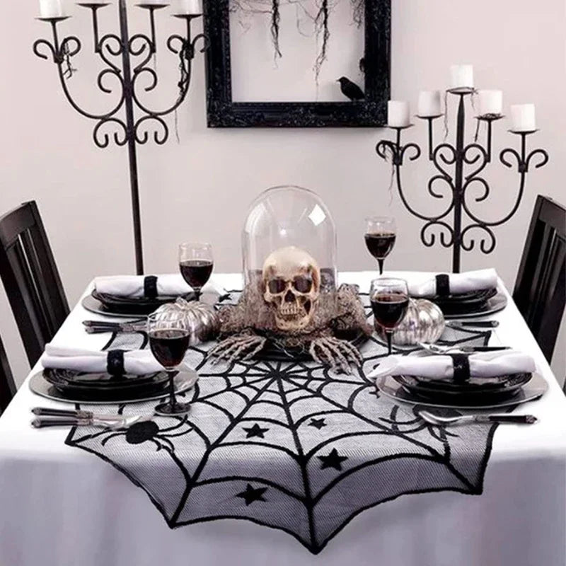 Halloween Spider Web Tablecloth – Black Lace Table Runner