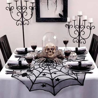 Halloween Spider Web Tablecloth – Black Lace Table Runner