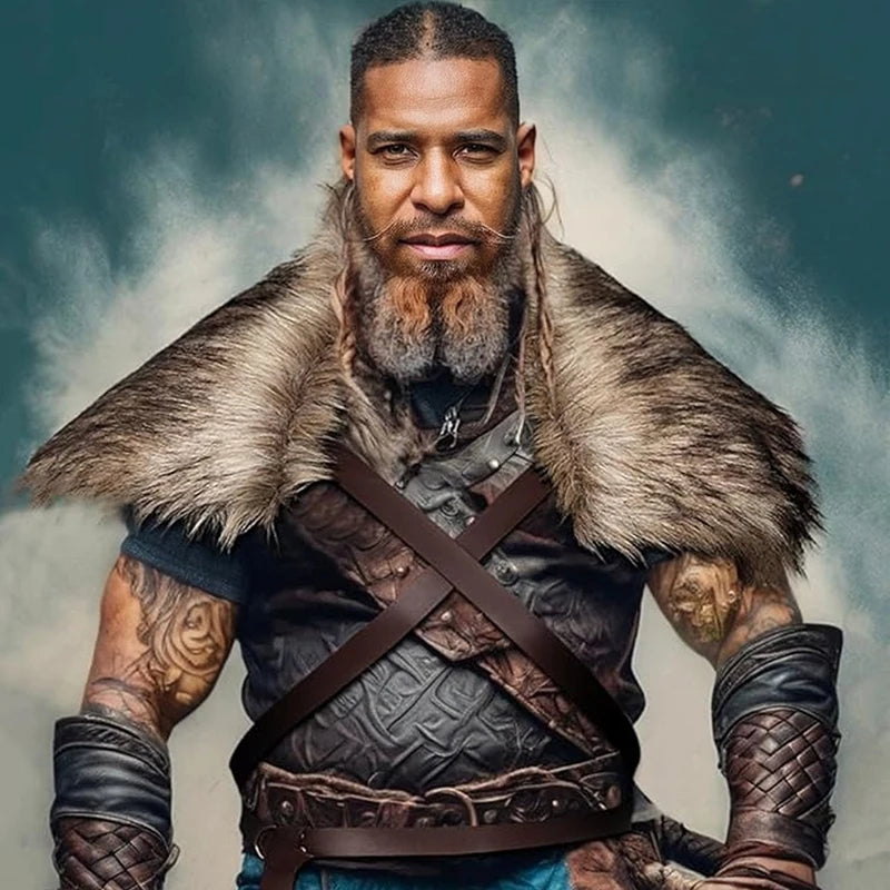 Medieval Viking Fur Cape Shawl Faux Fur Collar Shoulder Cloak Retro Warrior Knight Hunter Pirate Halloween Cosplay Costume