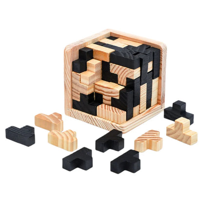 3D Wooden Cube Puzzle – Interlocking Brain Teaser Game