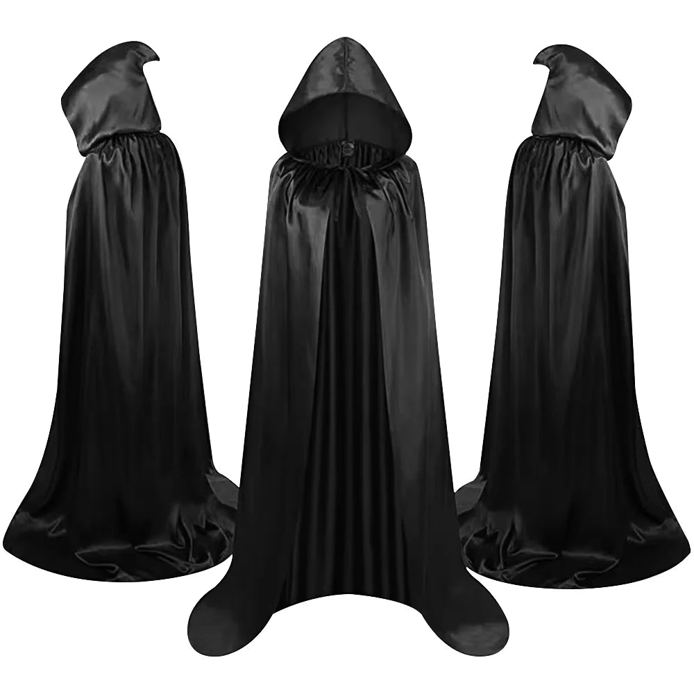Hooded Halloween Cloak Black Cape – Unisex Witch Cosplay Costume