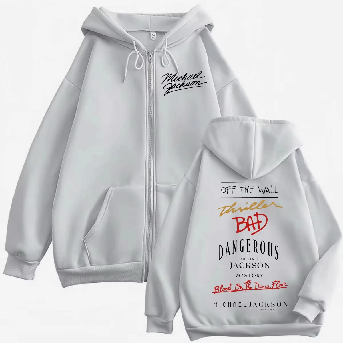 90's Rock Singer Michael Jackson Album Print Zipper Hoodie High Quality Fashion Zip Up Pullovers Men Women Oversized Sweatshirts