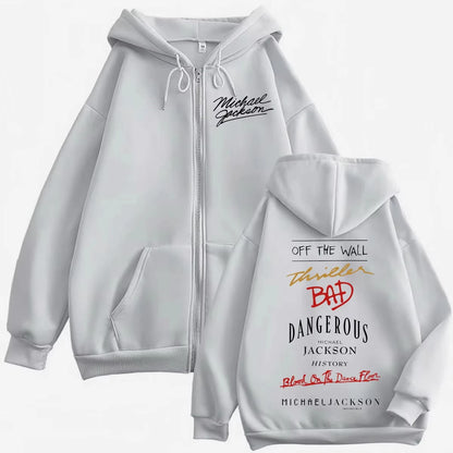 90's Rock Singer Michael Jackson Album Print Zipper Hoodie High Quality Fashion Zip Up Pullovers Men Women Oversized Sweatshirts