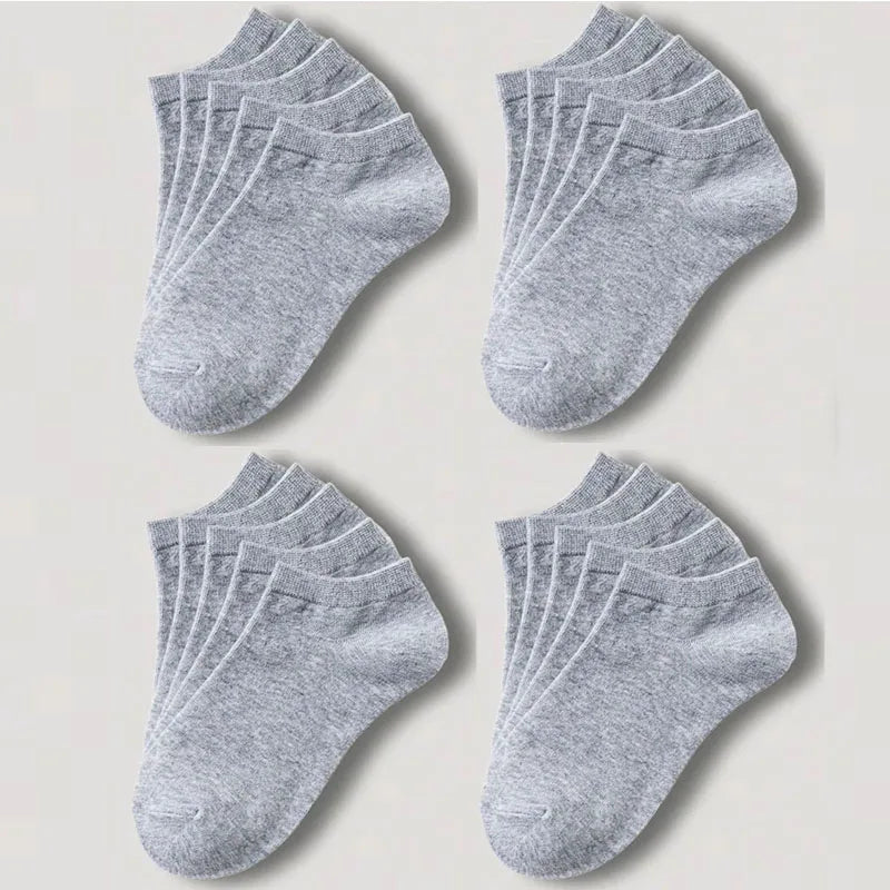 1-20pairs Wholesale Unisex Socks, Breathable Sports Socks, Solid Color Boat Socks, Comfortable Cotton Ankle Socks, White