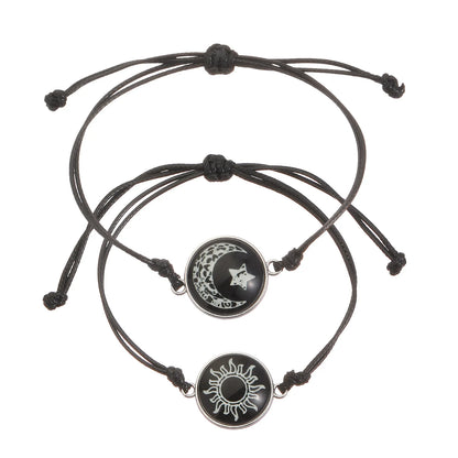 Sun Moon Couple Bracelets, Luminous Matching Rope Bracelets for Couples