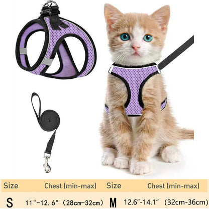 Cat Harness and Leash Adjustable Reflective Soft Mesh Vest