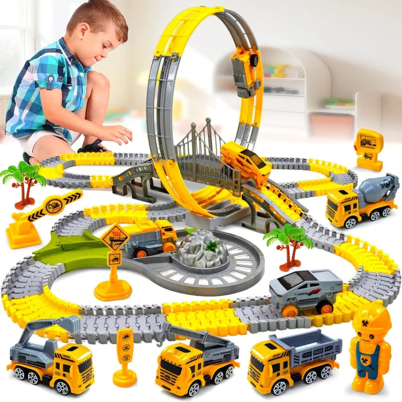DIY Track Car Toy Electric Engineering Car Set for Kids