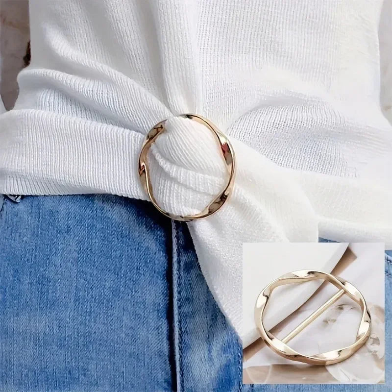5pcs Fashion Metal Round Circle Clip Buckle Shawl T-Shirt Tie Clip Brooch Waist Buckle Versatile Clothing Ring Wrap Holder