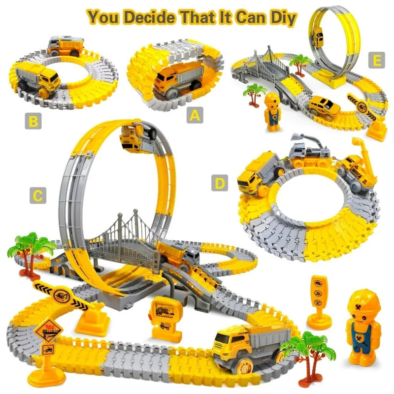 DIY Track Car Toy Electric Engineering Car Set for Kids