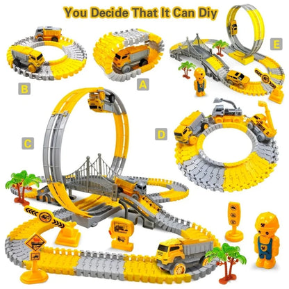 DIY Track Car Toy Electric Engineering Car Set for Kids