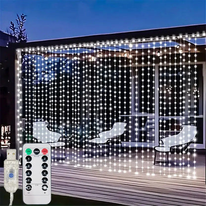 3/6M USB LED Curtain 8Modes Remote Control Lights Holiday Wedding Garland for Bedroom Living Room Decor Ramadan Decorations
