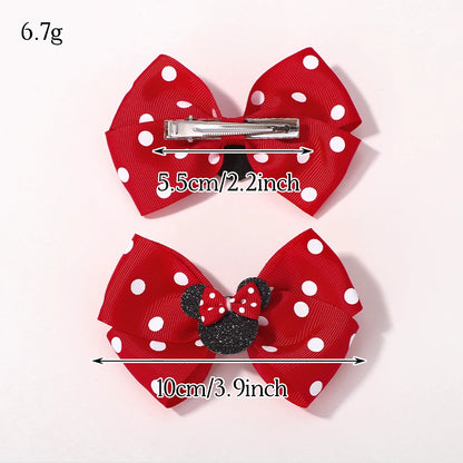 2Pcs/lot 3.9in Big Bows Hair Bangs Clip for Little Girls cartoon Party Headdress Sweet Polka Dot Bow Hair Clip Set