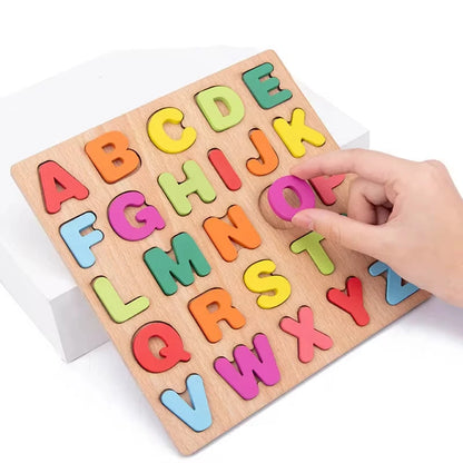 Wooden Puzzle for Toddlers – Alphabet, Number & Shape Matching