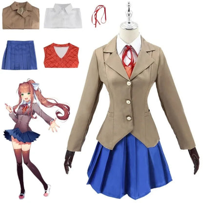 Anime Doki Doki Literature Club Monika Cosplay Costumes Sayori Yuri Natsuki Halloween Costumes for Women Dress Vestido Clothing