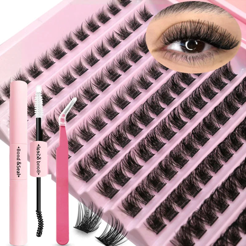 DIY Eyelash Extension Kit Individual Lashes Cluster Mix Lash Clusters with Lash Bond and Seal and Lash Accessories
