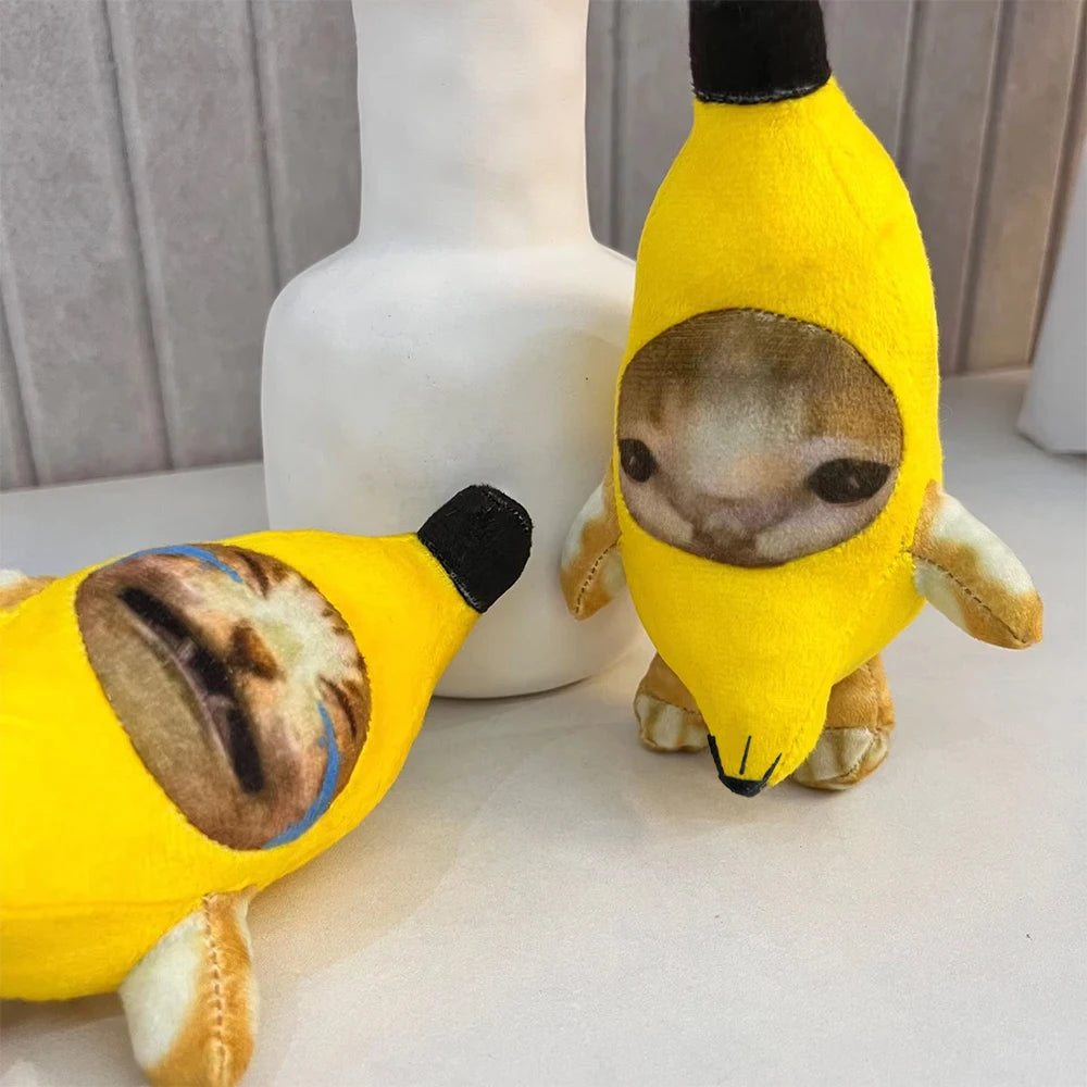 Banana Cat Plush Keychain Pendant with Sound Toy